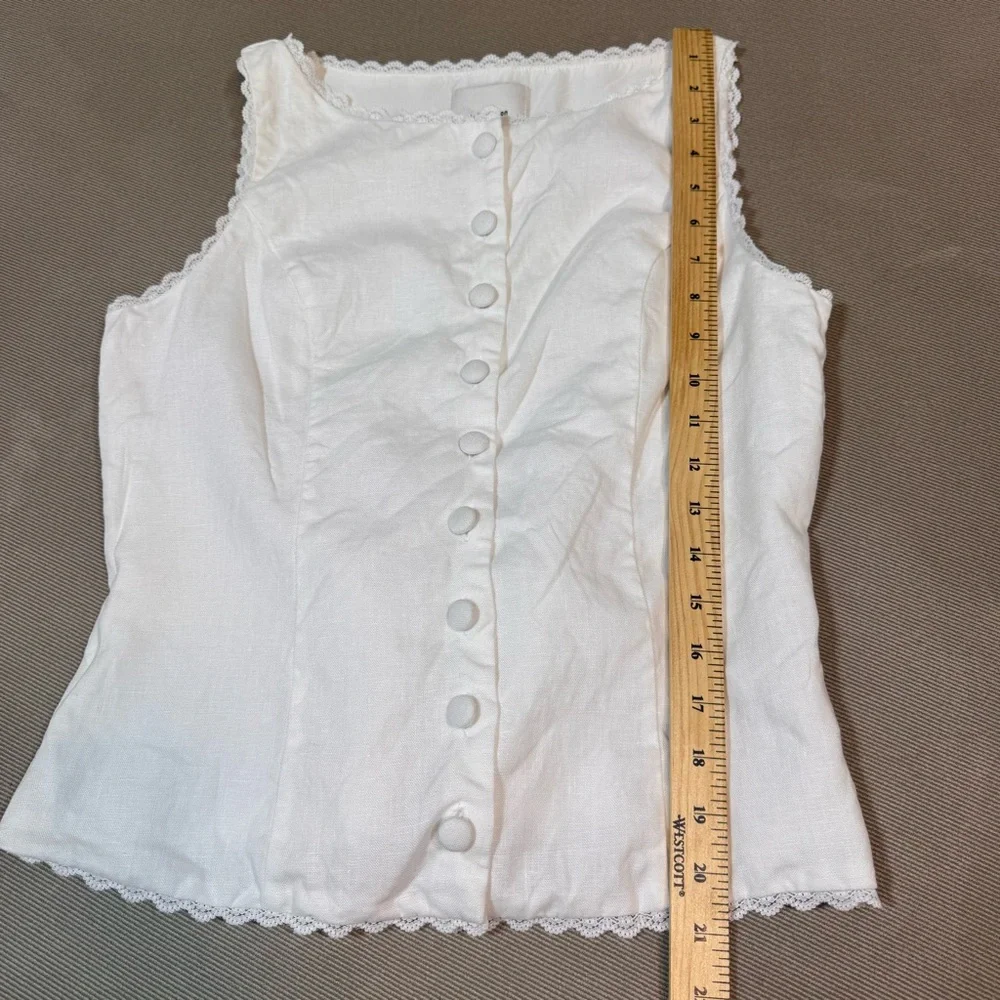 Reformation Amela Linen Top Ivory White Size 6 Lace Detail Button Down - Picture 12 of 13